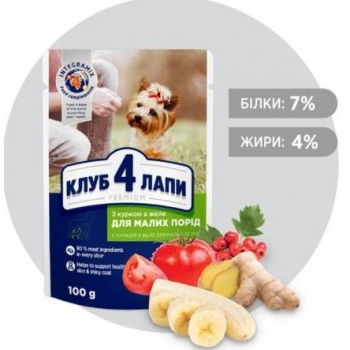 Влажный корм для взрослых собак малых пород Club 4 Paws Premium с Курицей в желе 100 г (4820083908880)