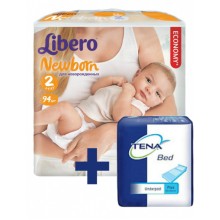 Подгузники детские Libero Newborn (2) 3-6 кг 94 шт + Tena Bed Plus 5 шт 60*60 в ПОДАРОК!