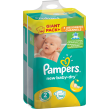 Подгузники Pampers New Baby-Dry Размер 2 (Mini) 3-6 кг, 144 подгузника