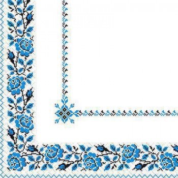 Салфетка Марго Вышиванка синяя цветы 2 слоя 33х33 см 50 шт (4820076640131)