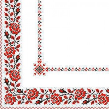 Салфетка Марго Вышиванка красная цветы 2 слоя 33х33 см 50 шт (4820076640131)