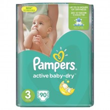 Подгузники Pampers Active Baby-Dry Размер 3 (Midi) 5-9 кг, 90 подгузников