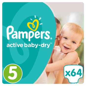 Подгузники Pampers Active Baby-Dry Размер 5 (Junior) 11-18 кг, 64 подгузника