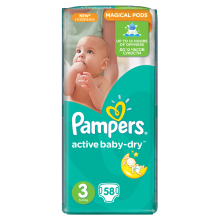 Подгузники Pampers Active Baby-Dry Размер 3 (Midi) 5-9 кг, 58 подгузников