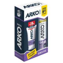 Подарунковий набір Аrko чоловічий Sensitive. Піна для гоління Аrko Sensitive 200 мл + Крем після гоління Аrko Sensitive 50 мл (8690506491321)