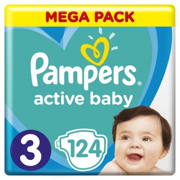 Підгузники Pampers Active Baby-Dry Розмір 3 (Midi) 5-9 кг, 124 підгузників Mega Pack