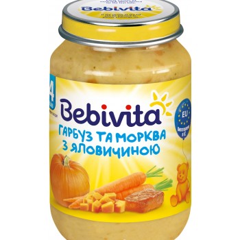 М'ясо-овочеве пюре Bebivita Гарбуз з Яловичиною з 4 місяців 190 г (9007253104197) 