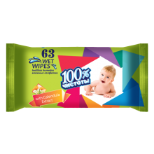 Салфетки влажные детские  "100% Чистоти с экстрактом календулы и витамином Е 63 шт.