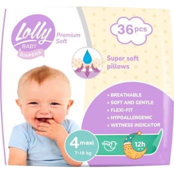 Підгузки дитячі Lolly Premium Soft 4 (7-18 кг) 36 шт (4820174981044)