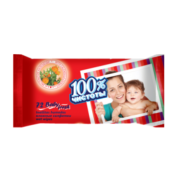 Салфетки влажные детские  "100% Чистоти с экстрактом календулы и витамином Е 72 шт. (4820180330768)