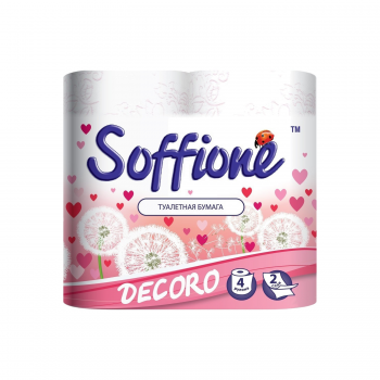 Туалетная бумага Soffione Dekoro 2 слоя 4 рулона Бело-розовая (4820003833018) 