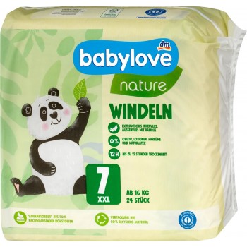 Подгузники Babylove Nature 7 (16+ кг) 24 шт (4066447353501)