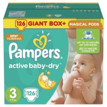 Подгузники Pampers Active Baby-Dry Размер 3 (Midi) 5-9 кг, 126 подгузников