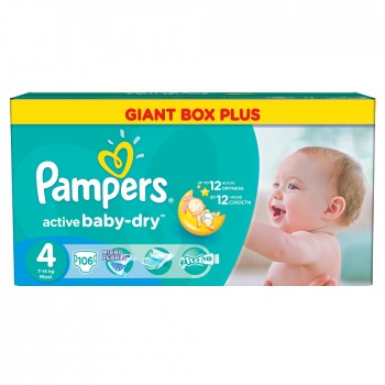 Подгузники Pampers Active Baby-Dry Размер 4 (Maxi) 8-14 кг, 106 подгузников