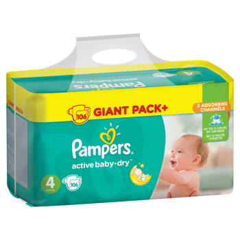 Підгузники Pampers Active Baby-Dry Розмір 4 (Maxi) 8-14 кг,  106 підгузників