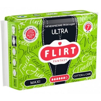 Гігієнічні прокладки Fantasy Flirt Ultra Cotton & Care Maxi 6 крапель 7 шт (3800213300082)
