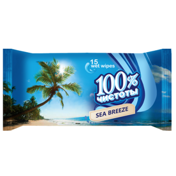 Влажные салфетки 100% Чистоты с ароматом морской свежести 15 шт. (4820180330669)