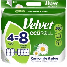 Туалетная бумага Velvet Eco Roll Camomile & Aloe 3 слоя 300 отрывов 4 рулона (5901478007803)