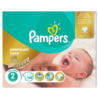 Подгузники Pampers Premium Care New Baby Размер 2 (Mini) 3-6 кг, 148 шт (4015400770275)