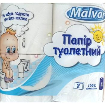 Папір туалетний Malvar Малюк білий 2-ох шаровий 4 рулони (4820227530229)