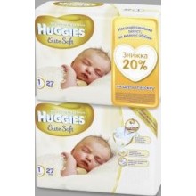 Подгузники детские Huggies Elite Soft 1, до 5 кг 27 шт + Huggies Elite Soft 1, до 5 кг 27 шт -20% на вторую упаковку