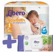 Подгузники детские Libero Newborn 2-5 кг, 30 шт + Влажные салфетки Libero Easy Change 64 шт.