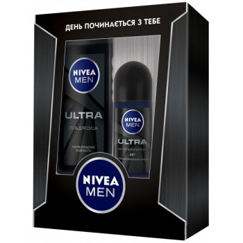 Подарочный набор Nivea мужской Гель для душа Nivea ULTRA 250 мл + Роликовый дезодорант Nivea ULTRA 50 мл (4005900707277)