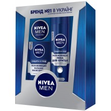 Подарунковий набір Nivea чоловічий  Захист та догляд. Зволожуюча піна для гоління Захист і догляд 200 мл + зволожуючий бальзам 100 мл+Крем для обличчя Nivea Men 30мл