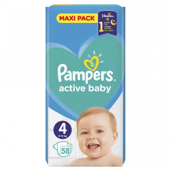 Подгузники Pampers Active Baby Размер 4 (Maxi) 9-14 кг, 58 подгузников (8001090950819)