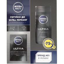 Подарунковий набір Nivea чоловічий Black. Лосьйон після гоління Ultra 100 мл + Гель для душу Ultra 250 мл. (4005900707253)