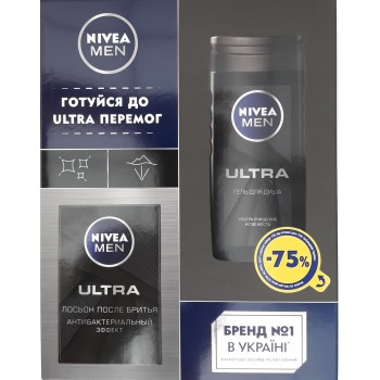 Подарунковий набір Nivea чоловічий Black. Лосьйон після гоління Ultra 100 мл + Гель для душу Ultra 250 мл. (4005900707253)
